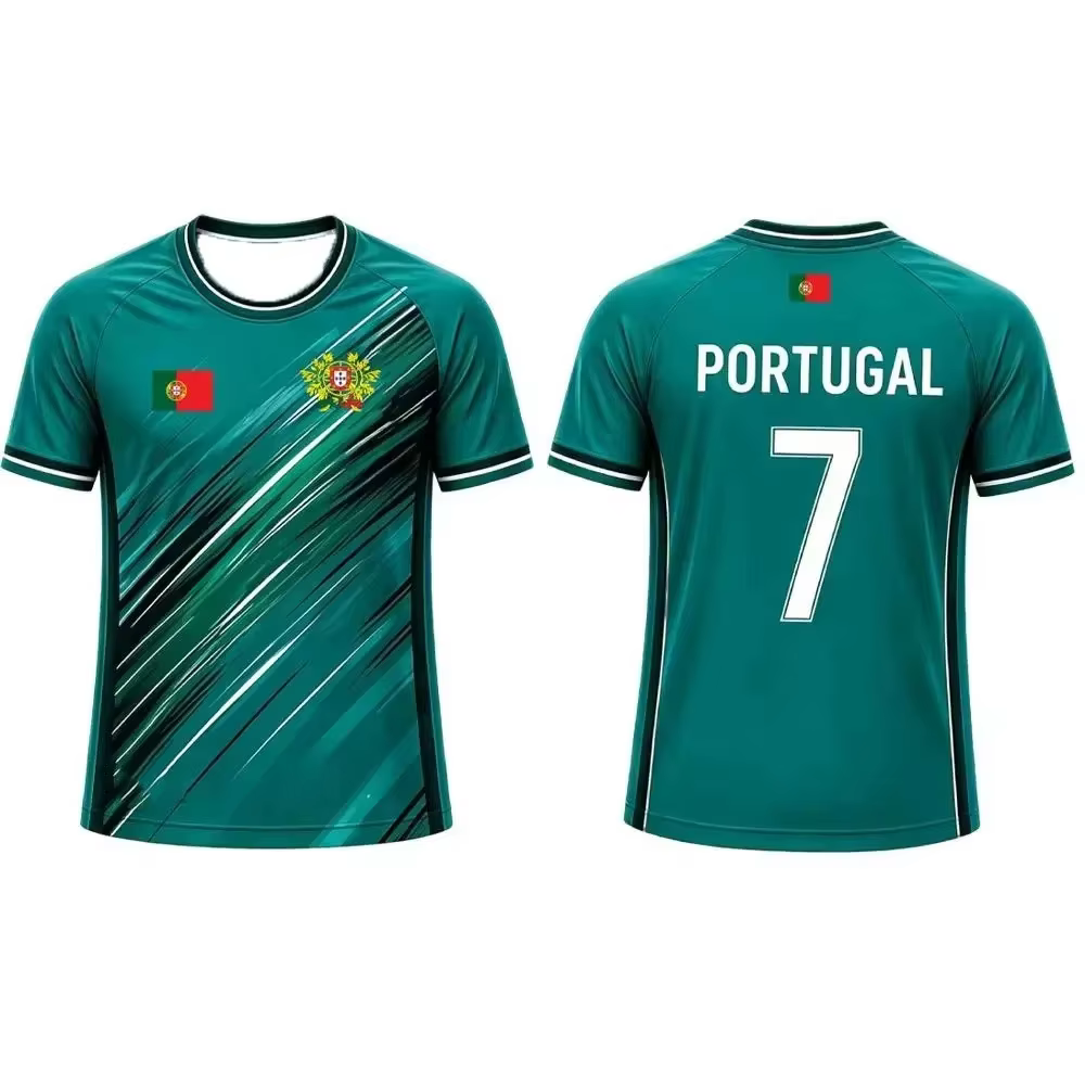 Maillot de football Portugal 2026 – T-shirt respirant à séchage rapide avec imprimé rayures style pinceau, pour hommes et femmes, idéal pour l'entraînement