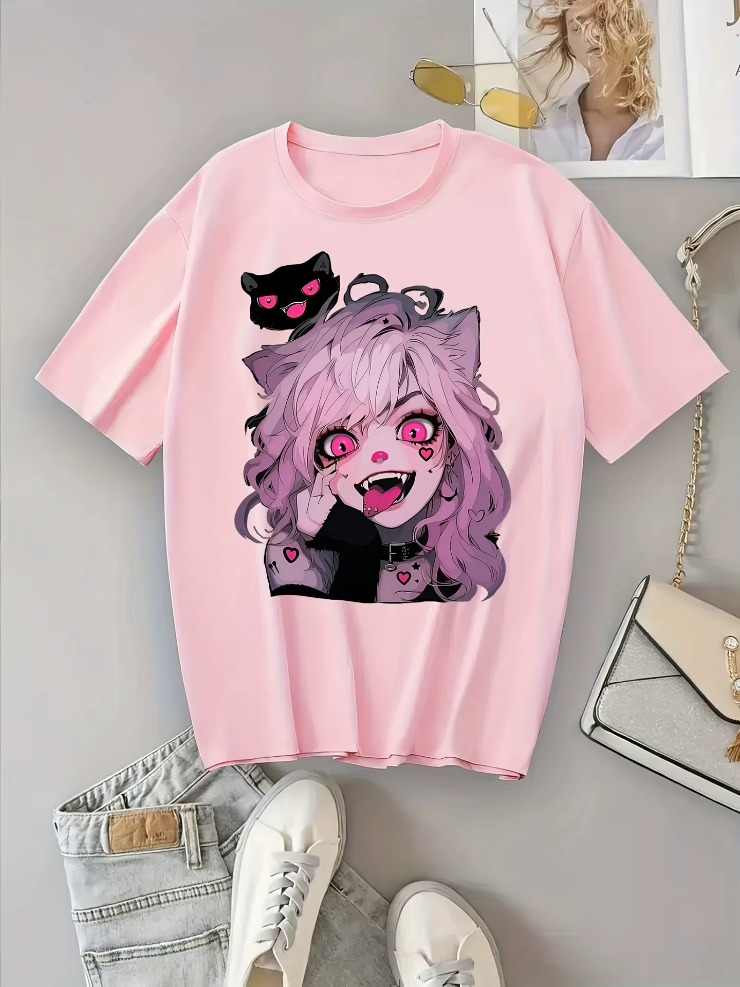T-Shirt graphique chat mignon pour femmes