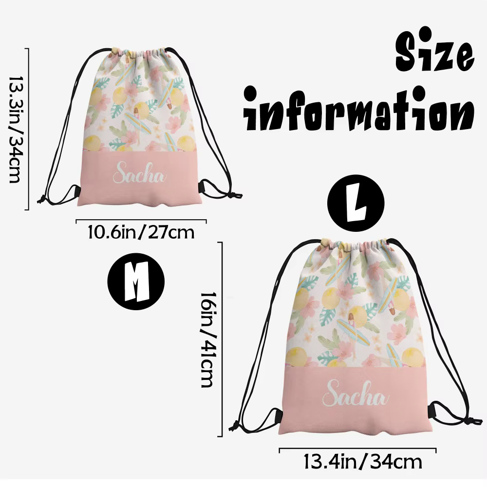 Sac à cordon personnalisé avec nom sur mesure - Idéal pour les escapades estivales à la plage