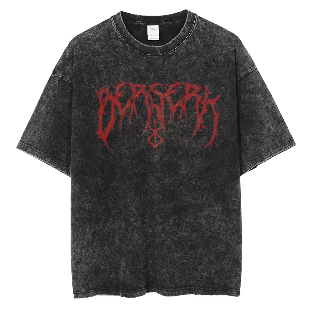 T-shirt pour Homme et Femme en Coton Délavé avec Logo Berserk Imprimé