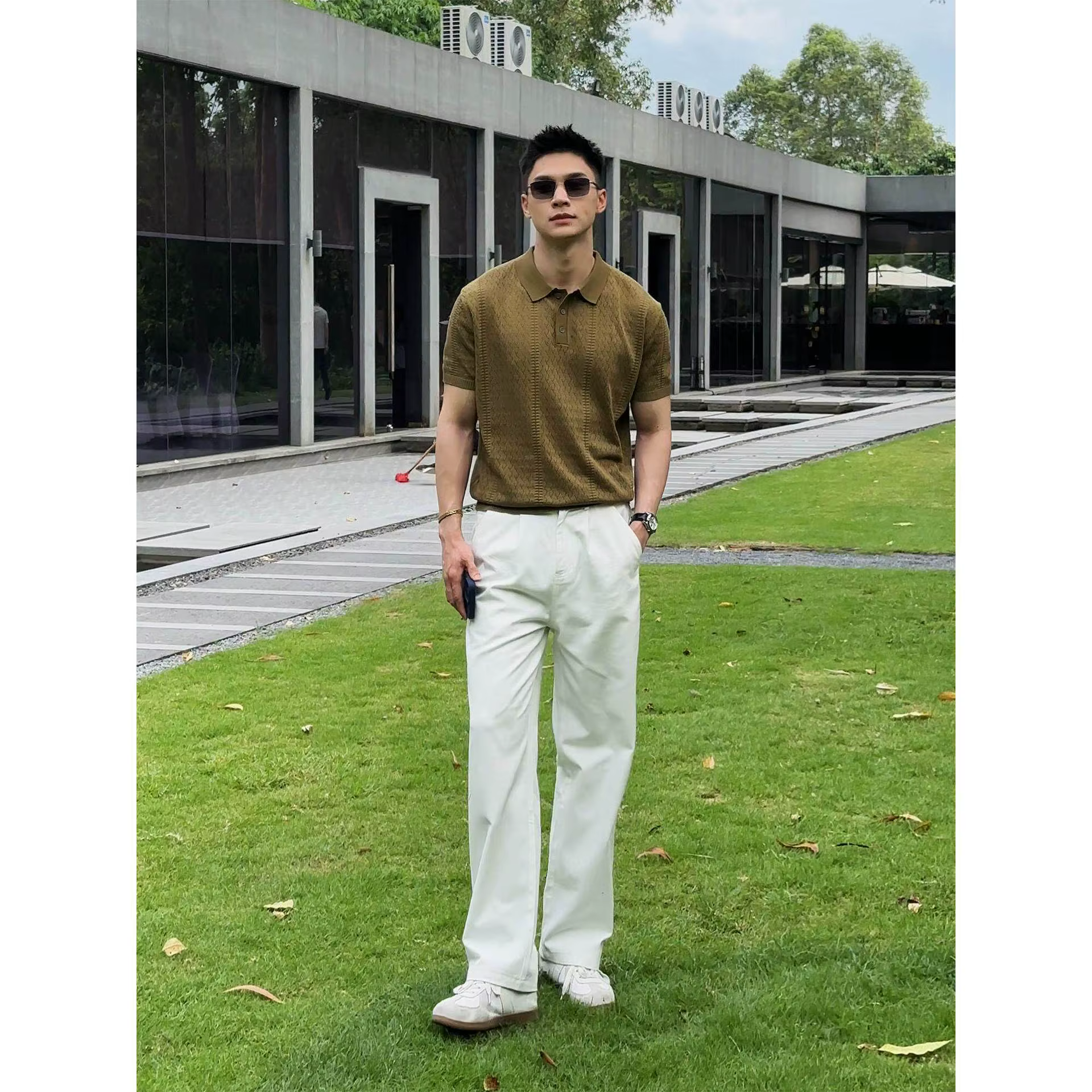 T-shirt Polo en maille à manches courtes pour homme