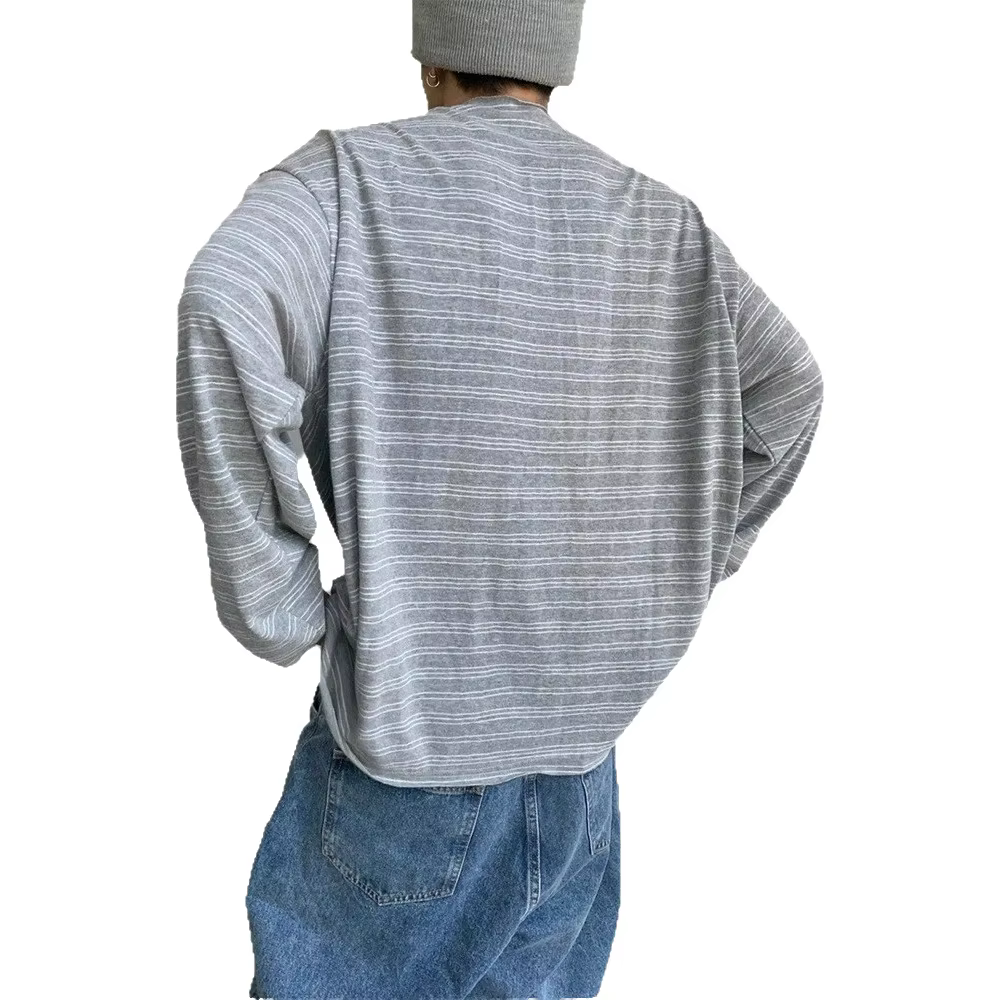 T-shirt à manches longues rayé gris pour homme