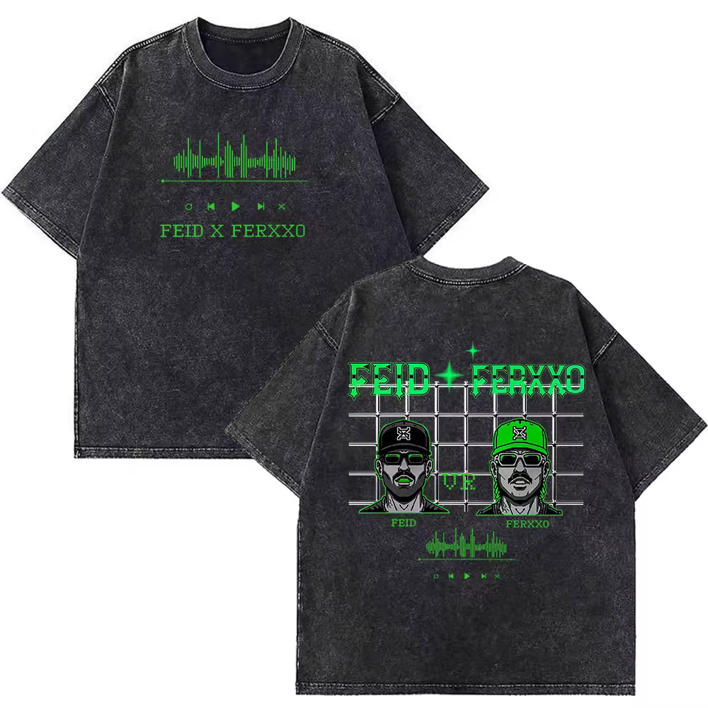 T-shirt vintage délavé imprimé Rapper Feid Ferxxo Tour 2026 pour hommes et femmes