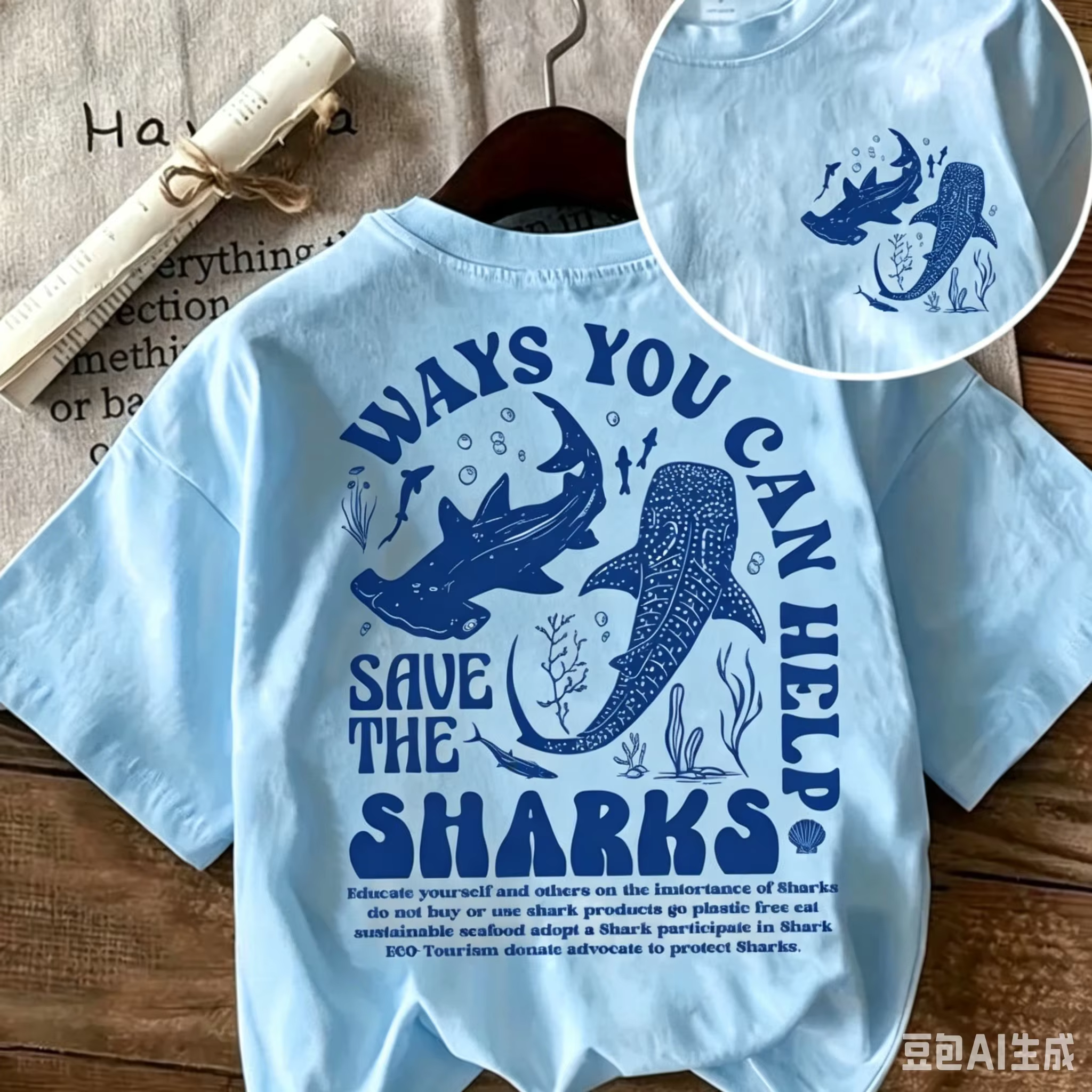 T-shirt Éco Conservation Océanique Requin Homme Femme Enfant 2025 Été Imprimé