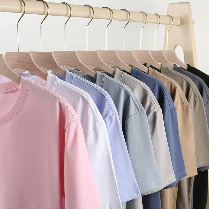 T-shirt d'été à manches courtes et col rond en coton Lycra pour hommes et femmes