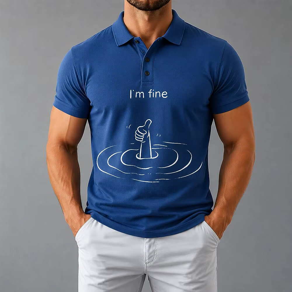 Polo pour homme avec imprimé drôle et sarcastique « I'm Fine »