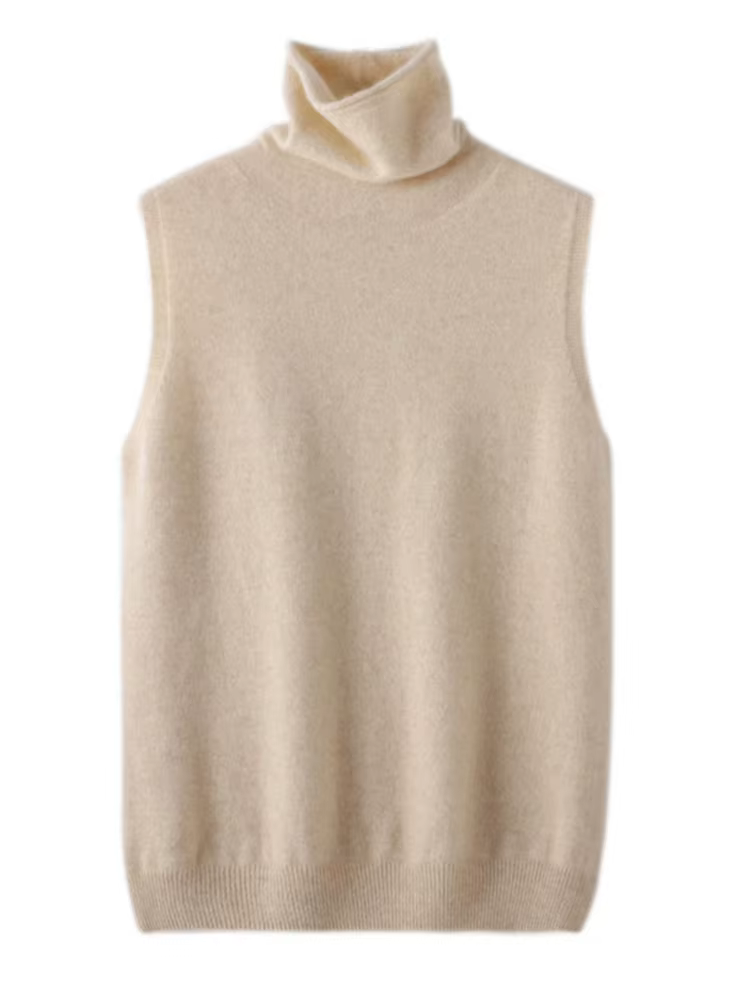 Femmes laine mérinos sans manches pulls col roulé pull gilet