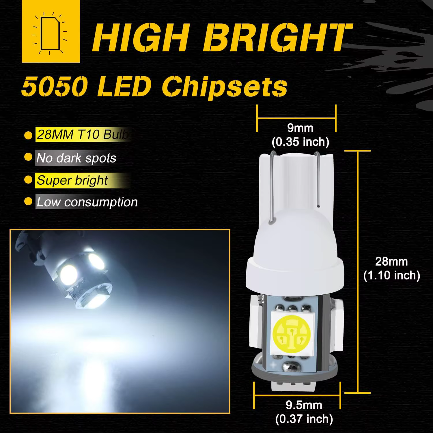 Ampoules LED T10 W5W, 10/20/30/50 pièces, pour intérieur de voiture, dôme, cartes, lecture, porte, coffre, lumières 12V 5050-5SMD 7000K, blanc, rouge, jaune, bleu