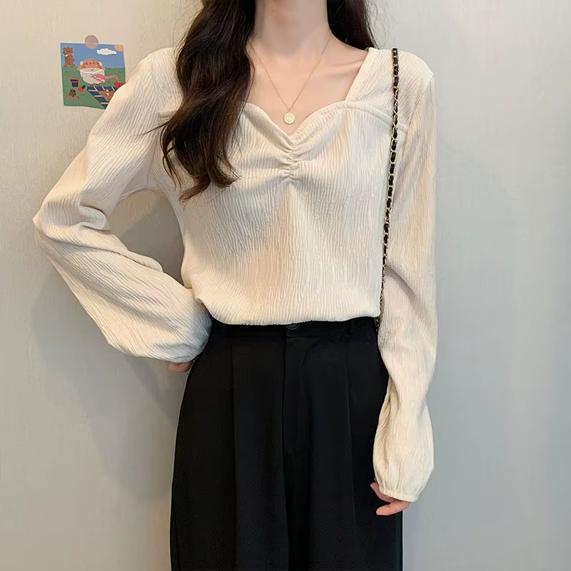 Chemise à manches longues et col en V pour femme