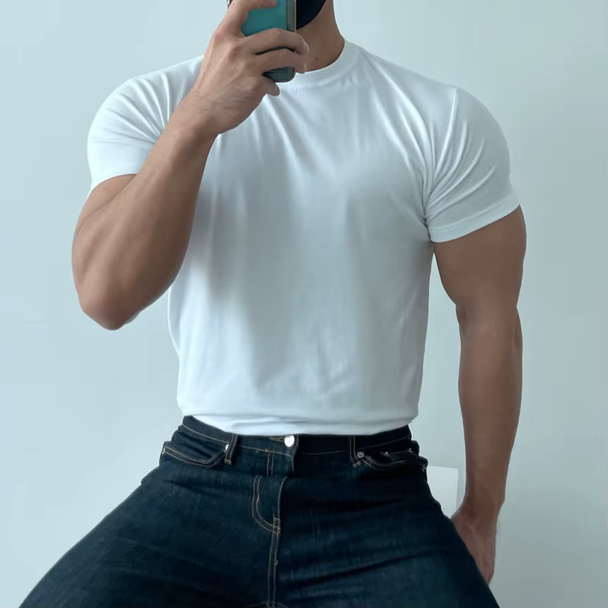 T-shirt d'Entraînement à Manches Courtes pour Homme, Haute artificiel asticité, Coton Respirant, vaccage Rapide, Col Rond, Couleur Unie, Y-Quality