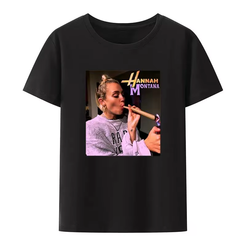 Ethan Peters Hannah Montana marijuana camiseta femenina rap singer Miley Cyrus