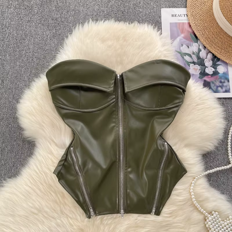 Chic Vintage doux Camis arête de poisson asymétrique débardeur mince haut court Sexy Corset Bustier femmes vêtements d'été