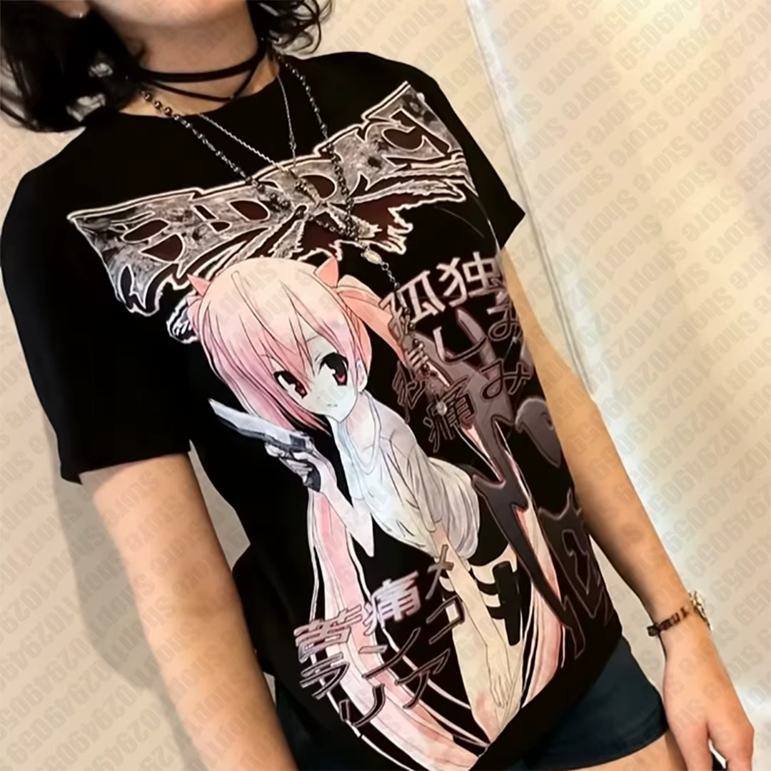 Vêtements vintage des années 90 pour femmes, vêtements féminins, hauts trashy Y2k, Kawaii Star Girl, T-shirts Y2k Kitty pour femmes, T-shirt Emo, gothique