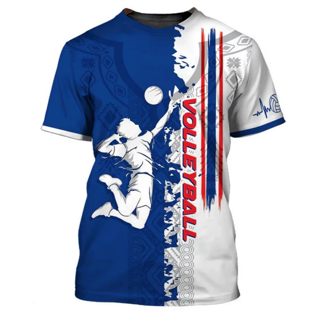 T-shirt pour hommes maillots de volley-ball respirant séchage rapide hauts 3d imprimé à la mode à manches courtes
