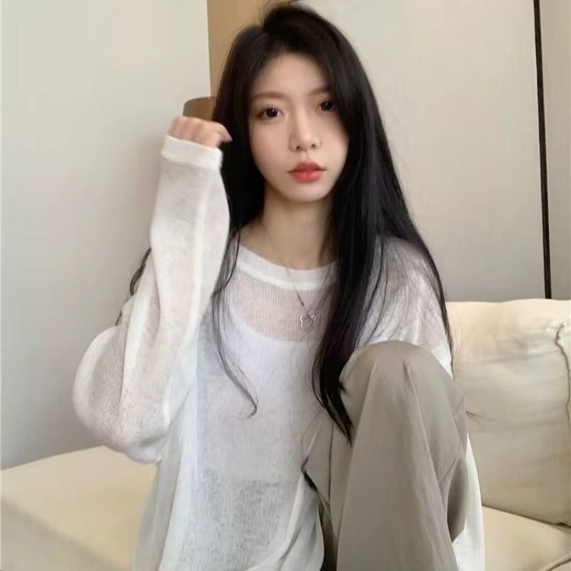 Femmes surdimensionné T-shirt printemps été col rond décontracté mode ample mince à manches longues haut pulls Chic