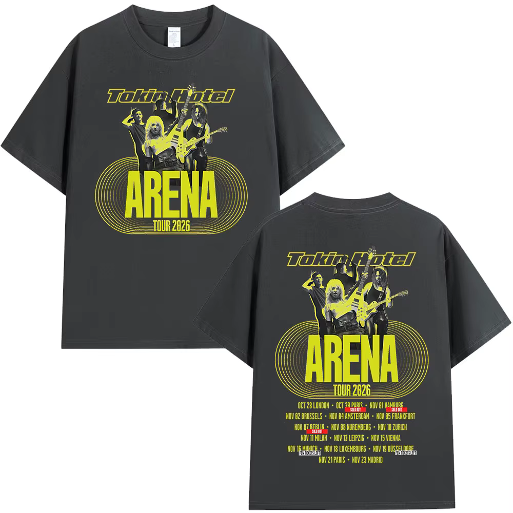T-shirts de la tournée Arena 2026 du groupe rock Tokio Hotel