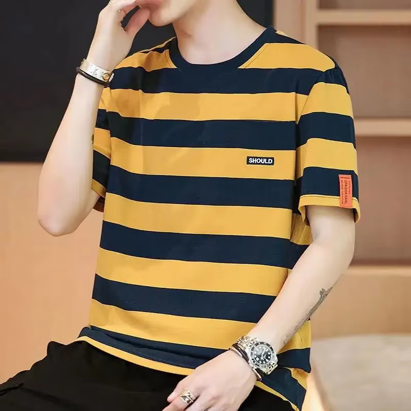 T-shirts pour hommes chemises amples hauts à rayure T-shirt