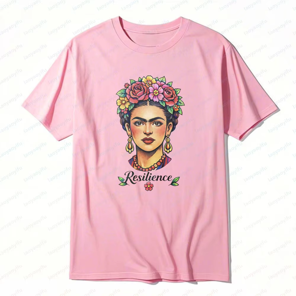 T-shirt graphique vintage Frida Kahlo avec motif floral sur la tête