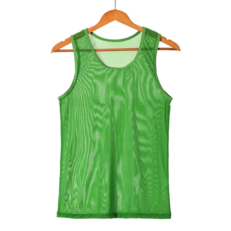 Hommes sans manches maille pure réservoir vêtements d'extérieur gilet d'entraînement résille évider voir à travers le maillot de corps