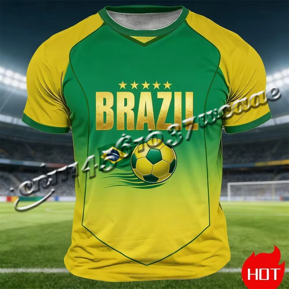 T-shirt imprimé drapeau du Brésil 2026 pour hommes
