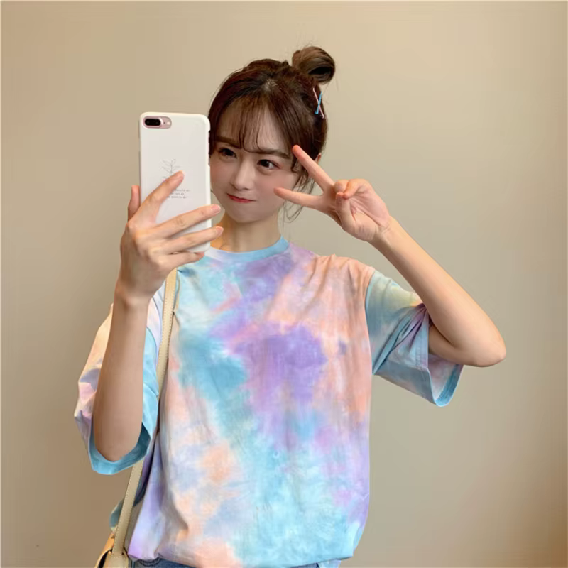 T-shirt à manches courtes en coton coloré pour femmes
