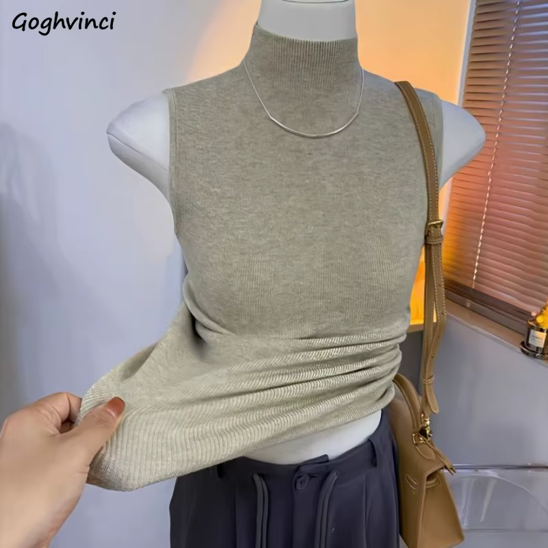 Pull-Over Simple à Col Mi-Haut pour Femme