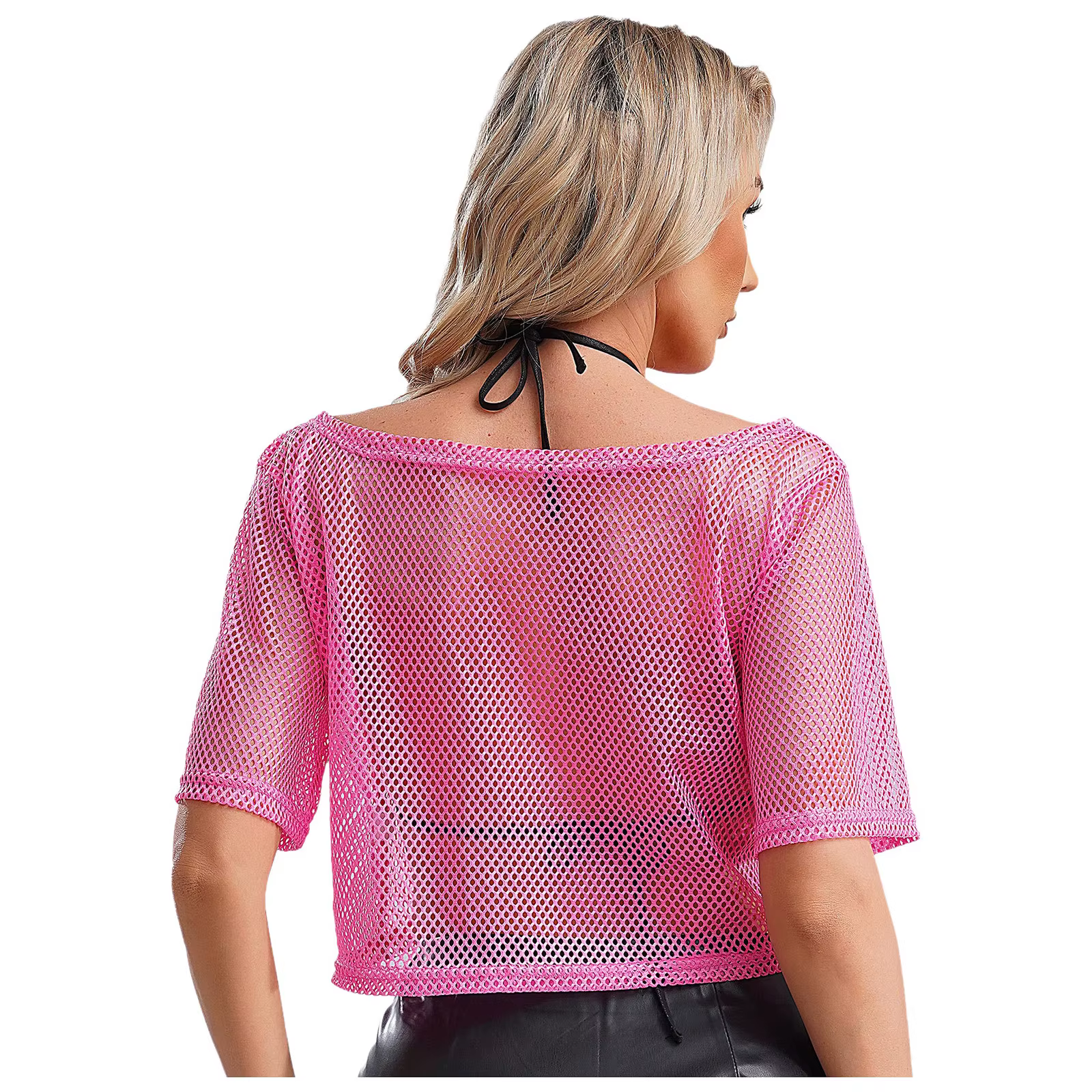 T-shirt en résille Chang des années 80 néon pour femme
