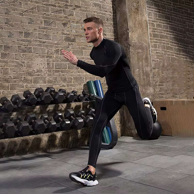 Compression t-shirt hommes à manches longues musculation Sport t-shirts décontracté séchage rapide gymnase Fitness