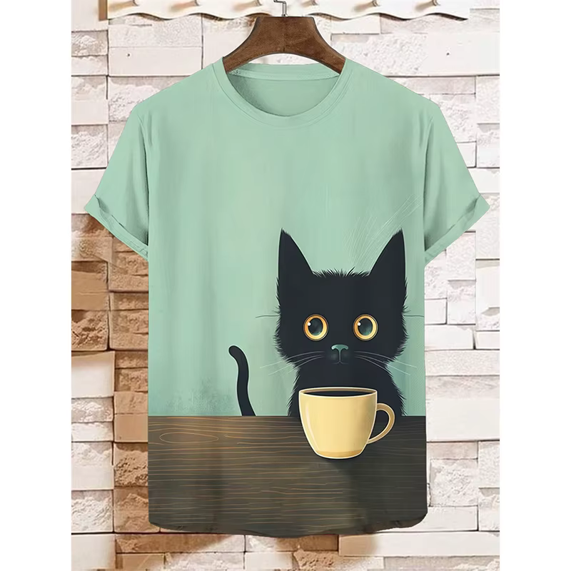 Humor chat Style rétro T-shirt pour hommes conception drôle décontracté quotidien col rond manches courtes t-shirts été