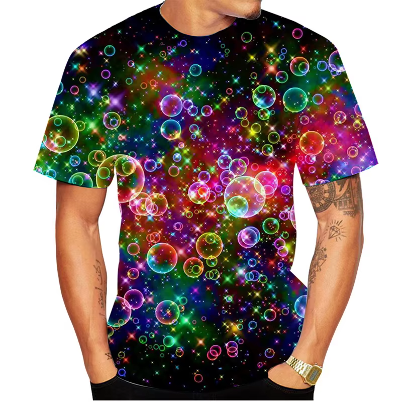 T-shirt à motif de bulles arc-en-ciel pour hommes