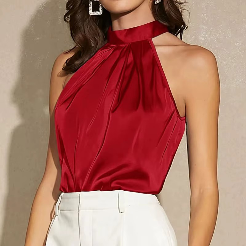 Débardeur élégant en Satin à col licou pour femme