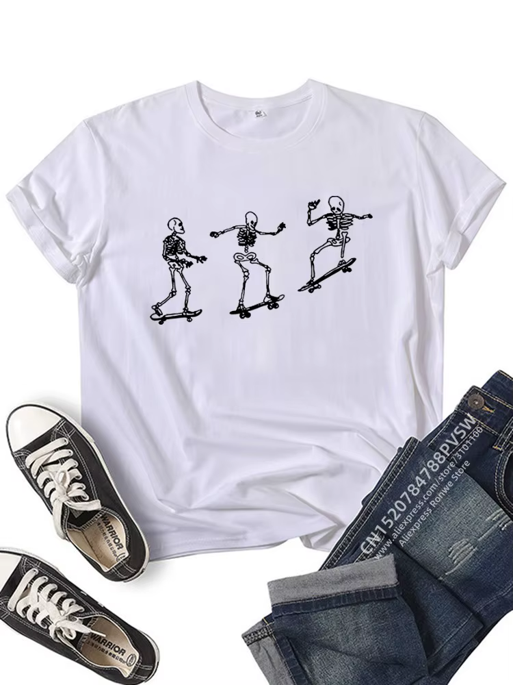 T-shirt à manches courtes Skull Skateboard pour femmes et filles