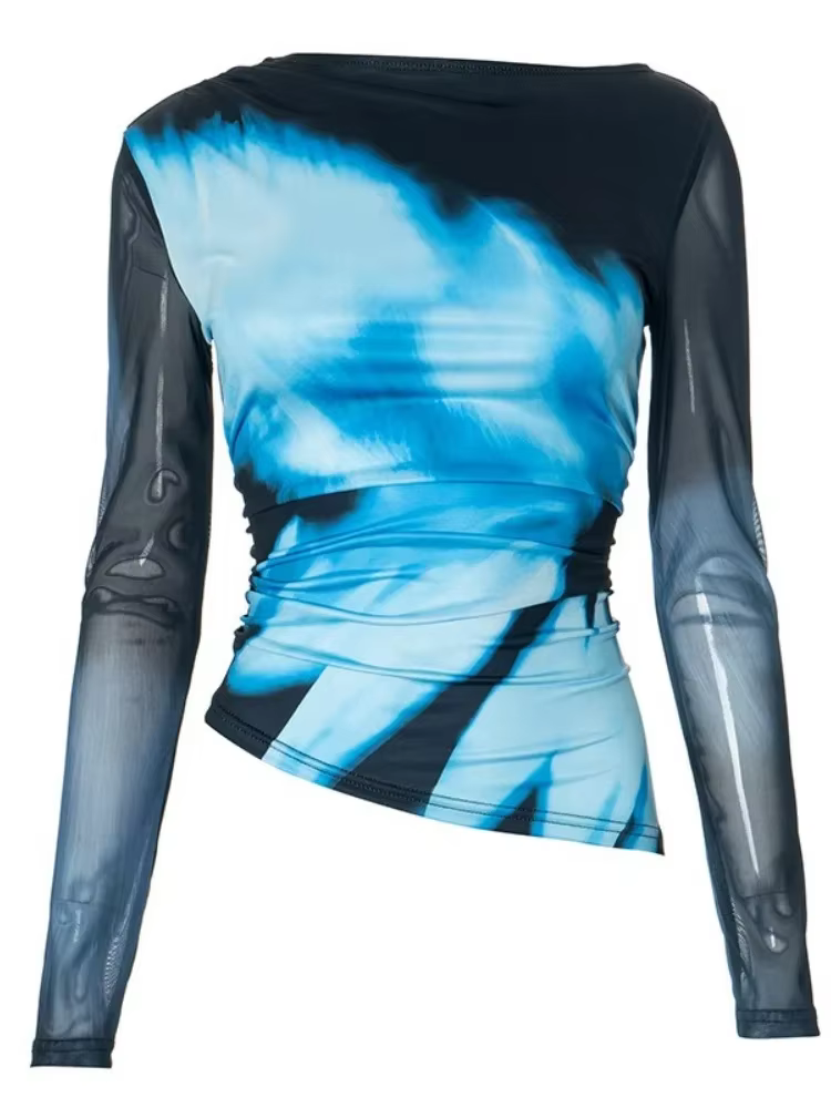 T-shirt imprimé à manches longues en maille pour femmes