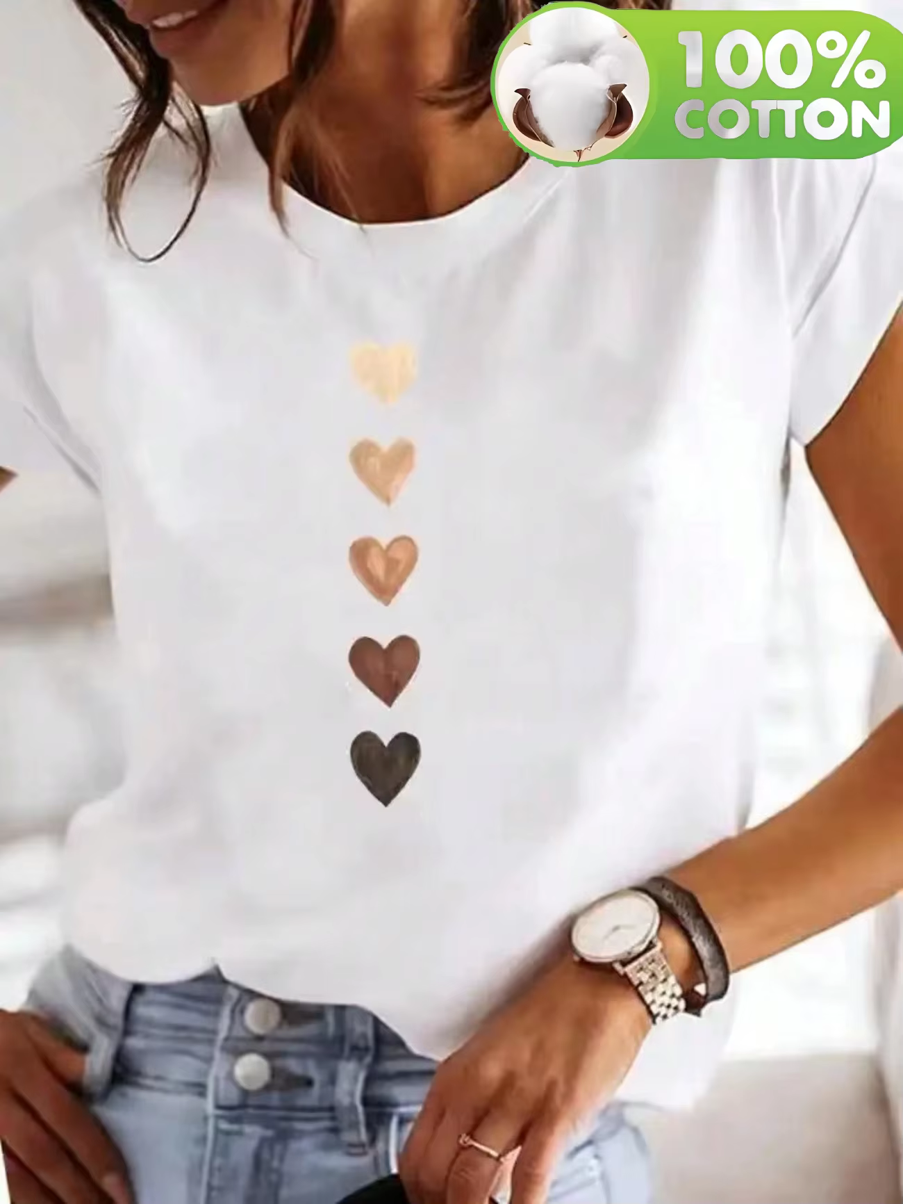 100% coton T-Shirt coeur imprimé lettre impression femmes mode