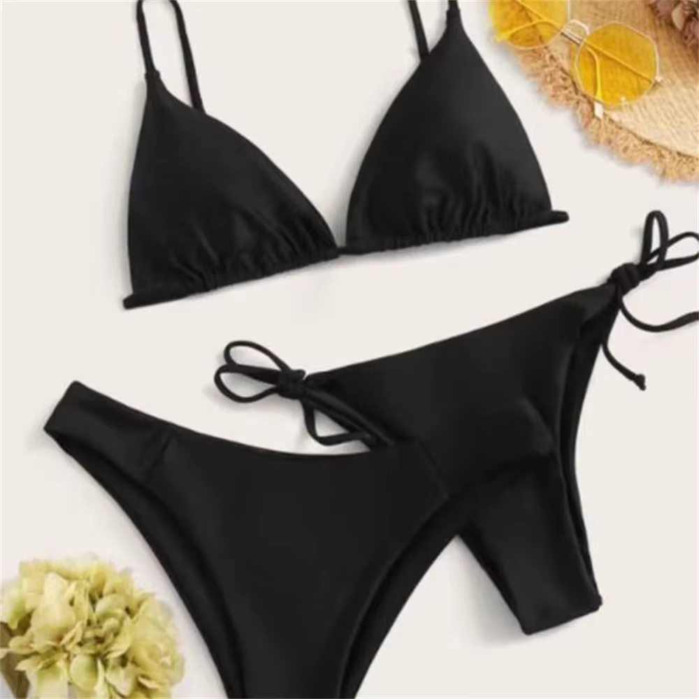Bikini noir extrême maillot de bain Triangle Sexy String maillots de bain 3 pièces Bikinis ensemble femmes maillot de bain plage Tangas Biquinis Feminino