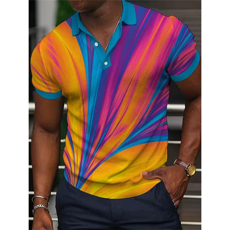 Polo graphique Icide optique pour hommes, t-shirts College 3D géométriques, haut à revers décontracté extérieur, t-shirts Street At à manches courtes