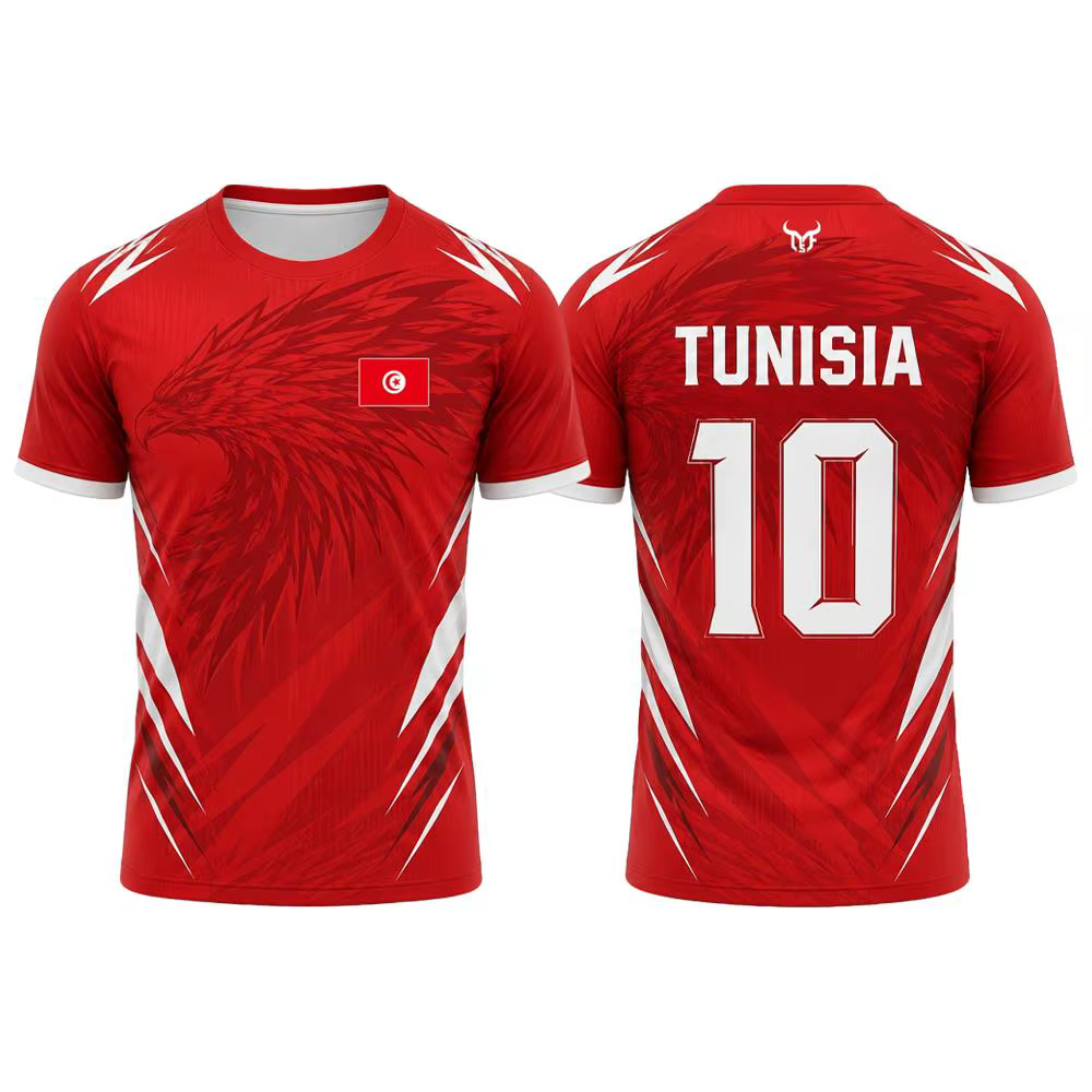 Nouveau maillot de football imprimé drapeau tunisien pour hommes