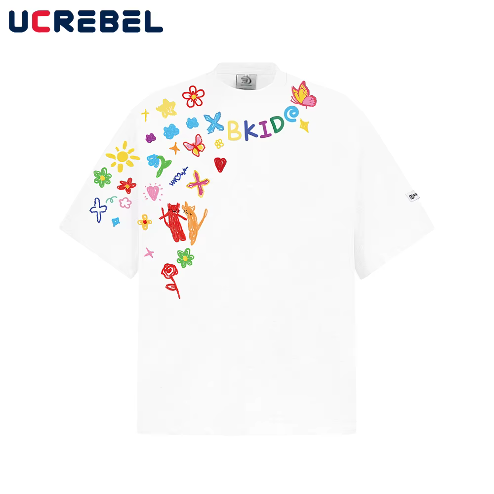 Graffiti imprimé T-shirt à manches courtes hommes dessin animé créatif été haute rue demi-manches col rond coton