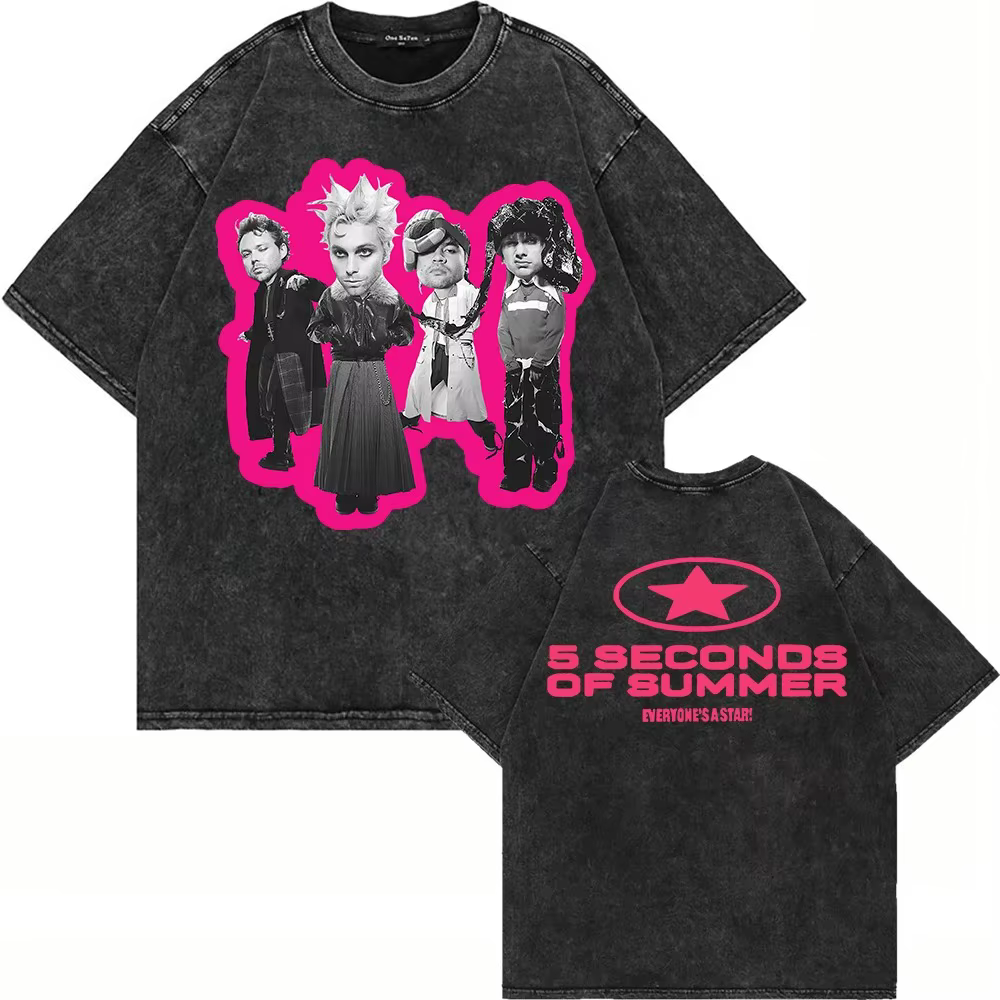 T-shirt oversize délavé 5 Seconds of Summer Everyone's A Star World Tour pour hommes et femmes