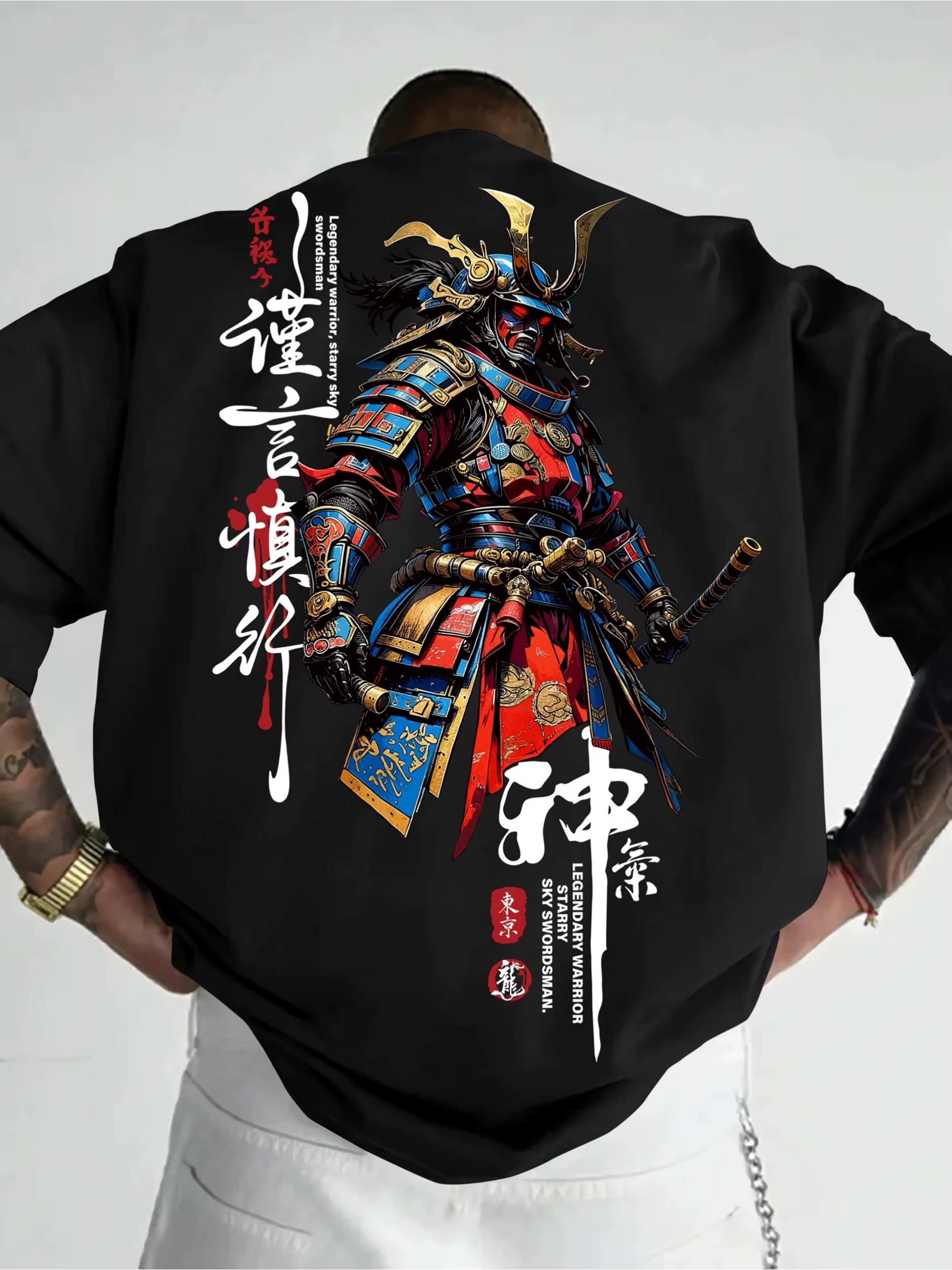 T-shirt pour homme en coton 100% doux de qualité supérieure avec imprimé de guerrier samouraï japonais