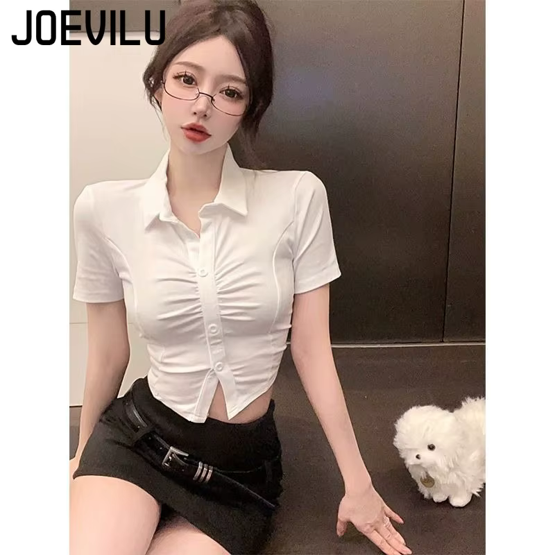 Polo Sexy pour femmes, T-Shirt à manches courtes à revers boutonné