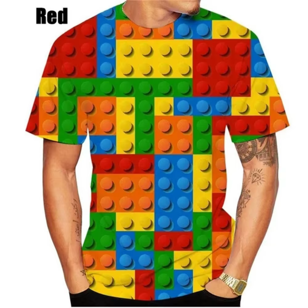 Nouveau T-Shirt blocs de construction imprimé hommes vêtements à manches courtes