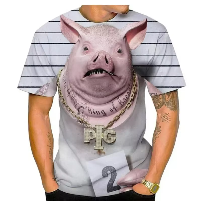 T-shirt unisexe à manches courtes imprimé 3D cochon gras amusant 2026