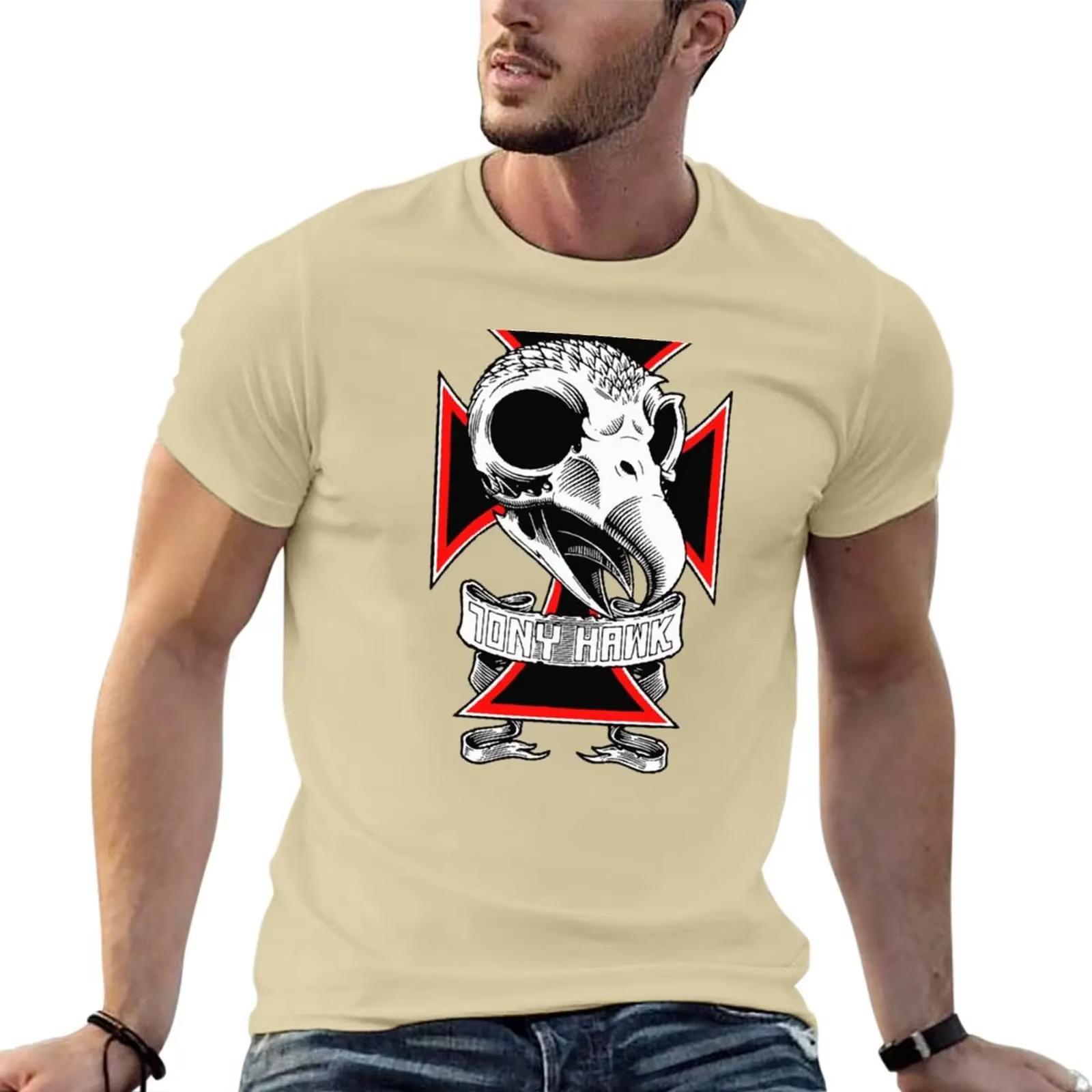 TONY HAWK-T-Shirt à Manches Courtes et Col Rond pour Homme
