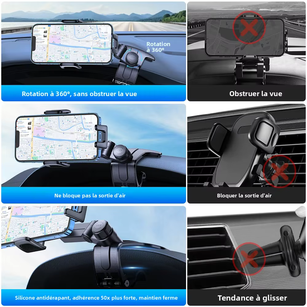 TOPK – support de téléphone portable universel pour tableau de bord, fixation facile par clip, support d'affichage GPS, pour IPhone, Samsung, Xiaomi