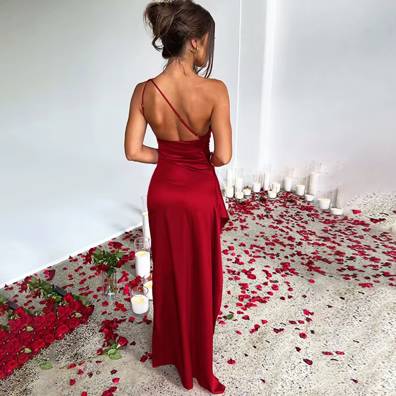 Robe longue de soirée élégante pour femmes, Sexy, sans manches, fendue, en soie, robes de Club élégantes, Slim