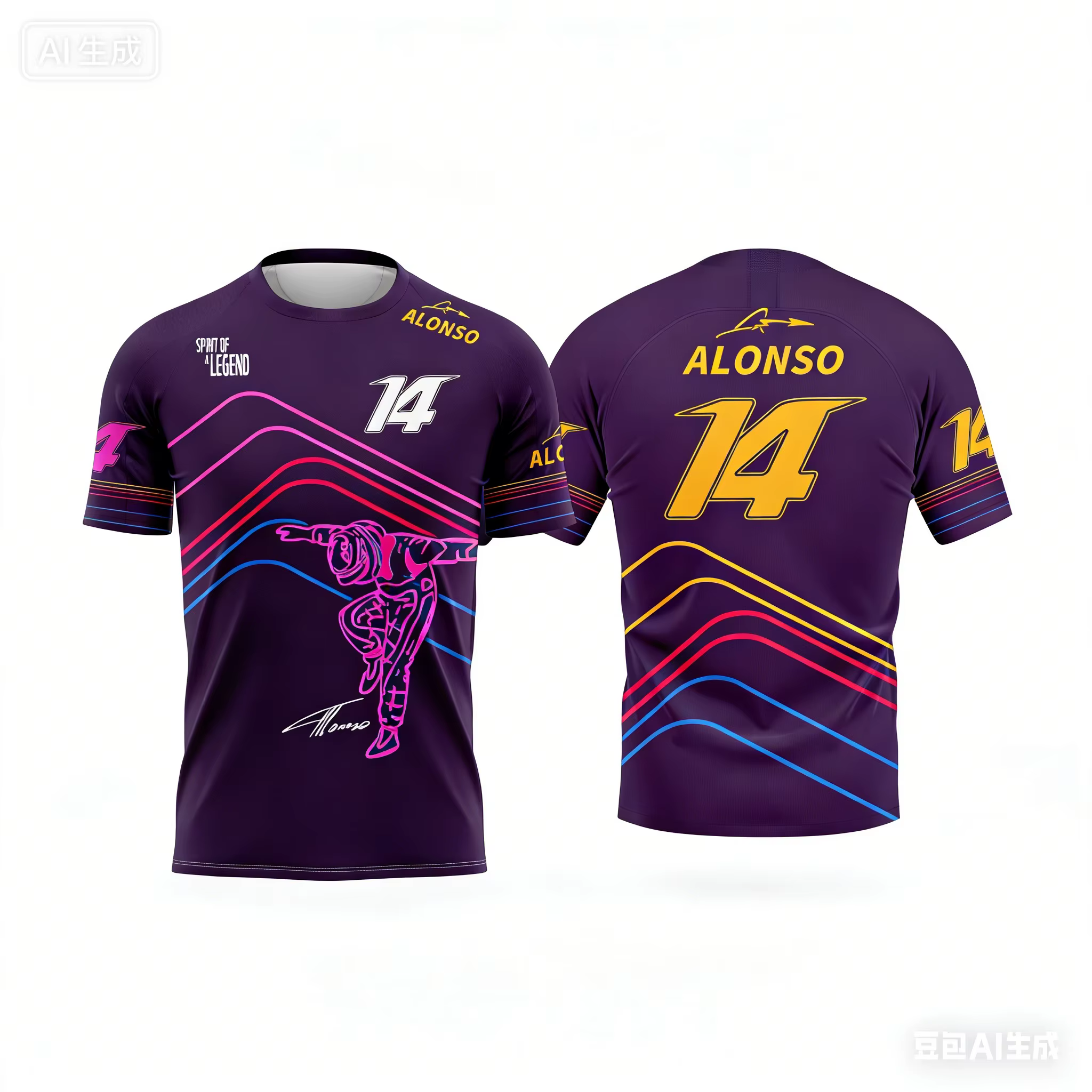 T-shirt à manches courtes sur le thème de la course Alonso n°14