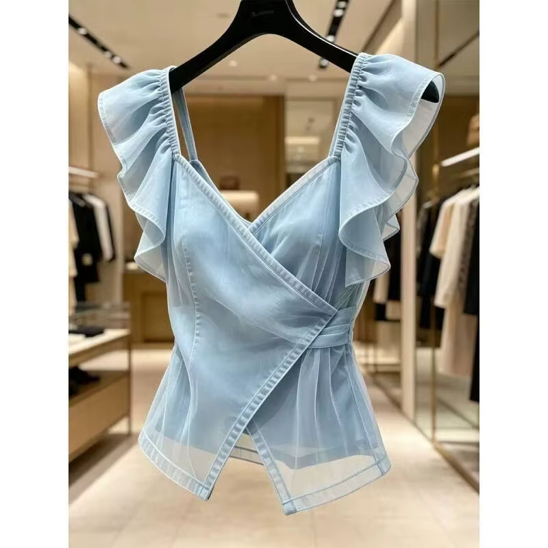 T-shirt élégant bleu à col en V pour femme