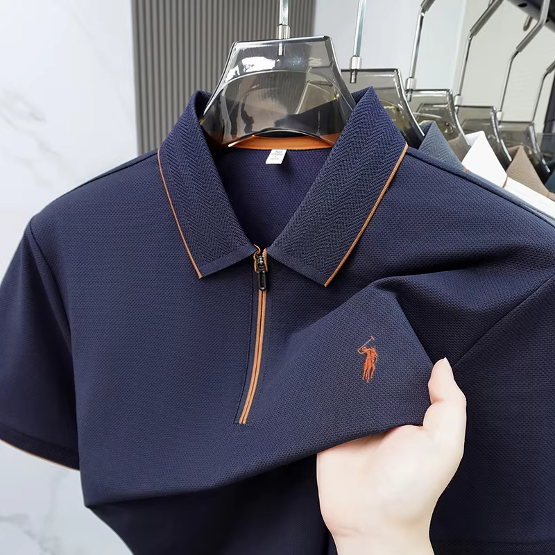 Polo brodé de luxe à manches courtes pour homme