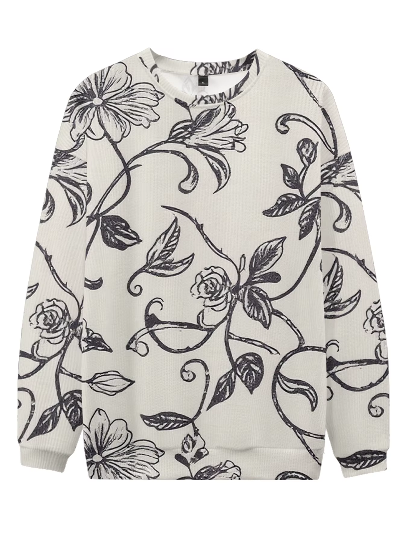 Sweat-shirt à col rond bleu doux avec imprimé Floral élégant